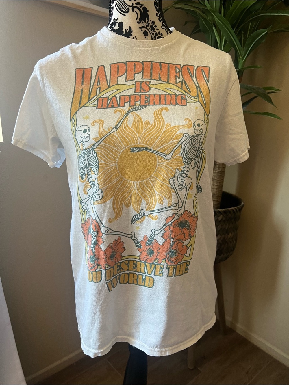 White 'Happiness Is Happening' Graphic Tee - Women